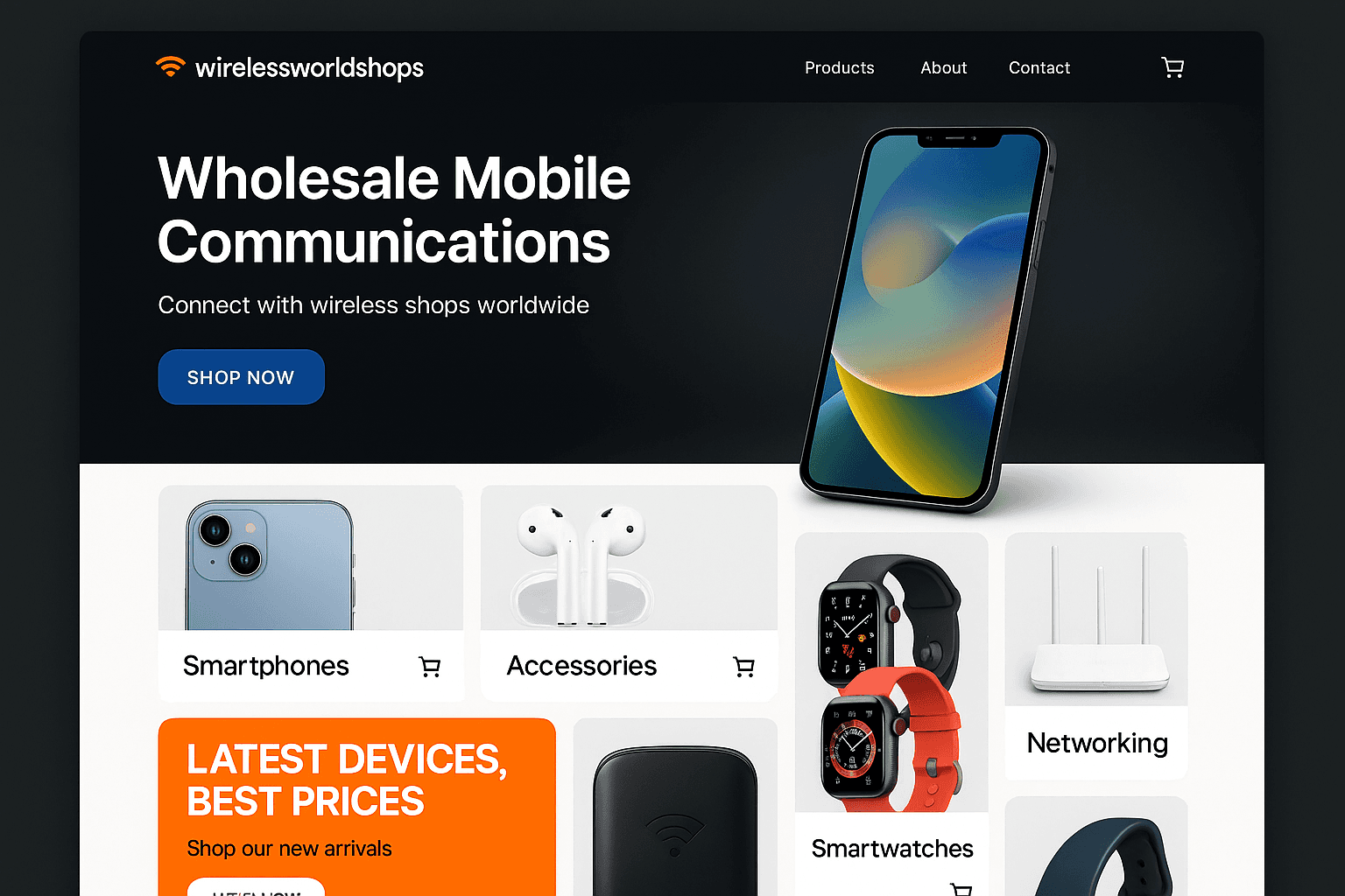 wirelessworldshops.com website mockup